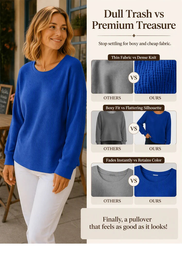 👚Seasonal Style - Waffle Texture Sweatshirt – Easy Breezy Fit & Classic Style for Any Casual Look