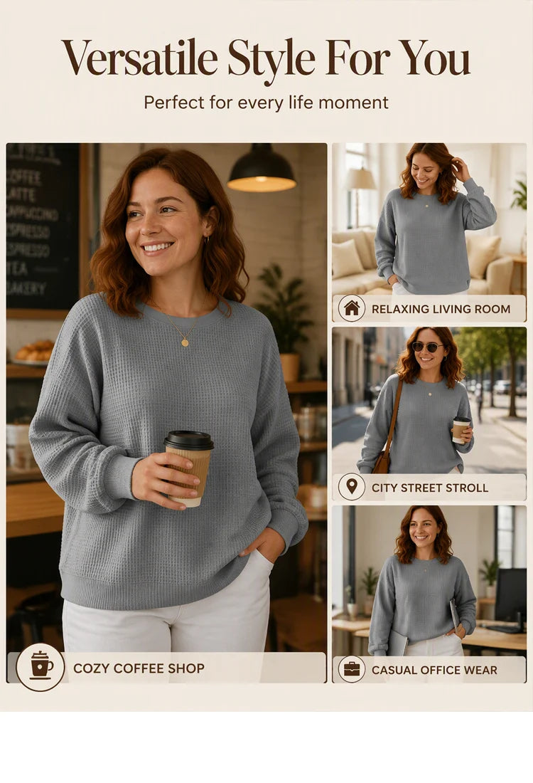 👚Seasonal Style - Waffle Texture Sweatshirt – Easy Breezy Fit & Classic Style for Any Casual Look