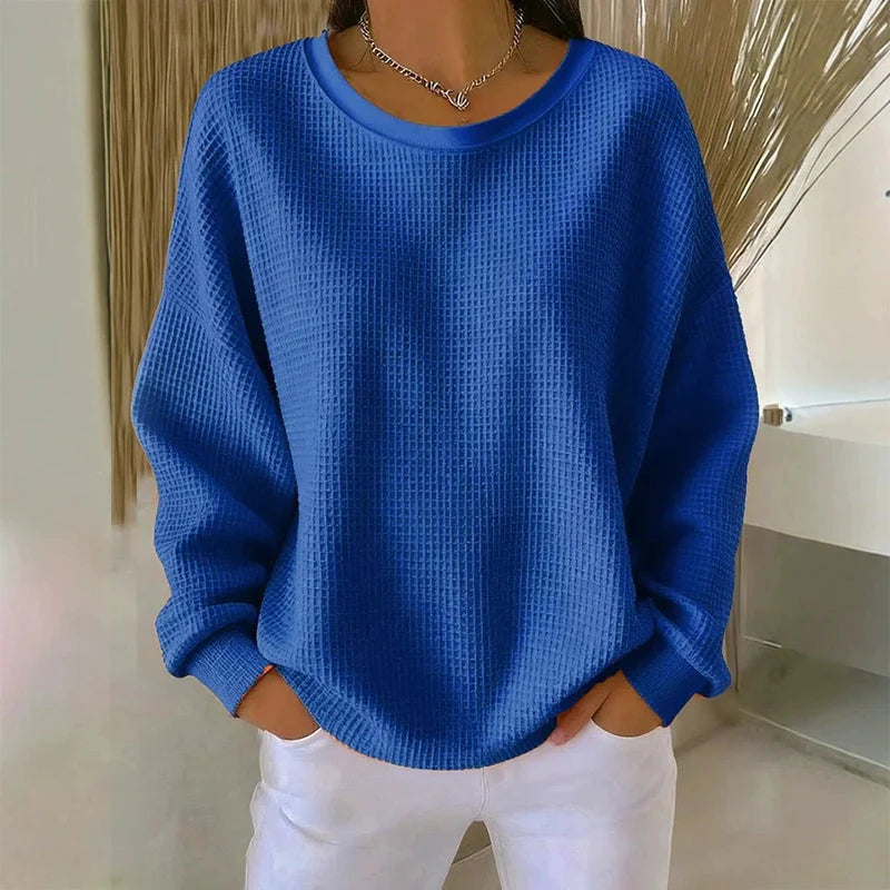 👚Seasonal Style - Waffle Texture Sweatshirt – Easy Breezy Fit & Classic Style for Any Casual Look