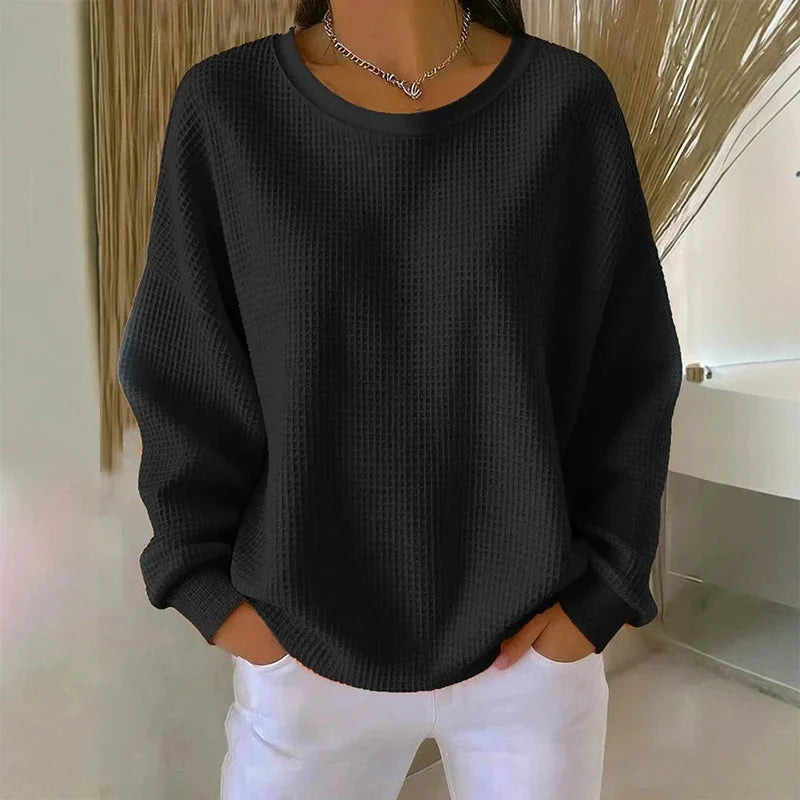 👚Seasonal Style - Waffle Texture Sweatshirt – Easy Breezy Fit & Classic Style for Any Casual Look