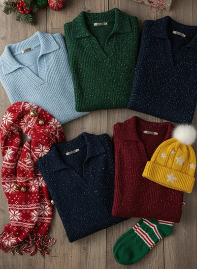 Christmas Party Polo Collar Shiny Loose Sweater Top
