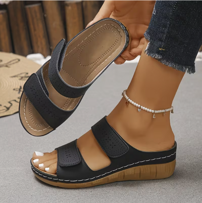 Women'S Comfortable Wedge Sandals, Breathable Hollow Out Double Strap Platform Slides