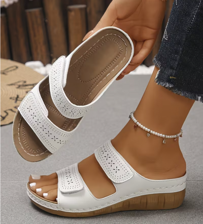 Women'S Comfortable Wedge Sandals, Breathable Hollow Out Double Strap Platform Slides