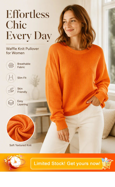 👚Seasonal Style - Waffle Texture Sweatshirt – Easy Breezy Fit & Classic Style for Any Casual Look