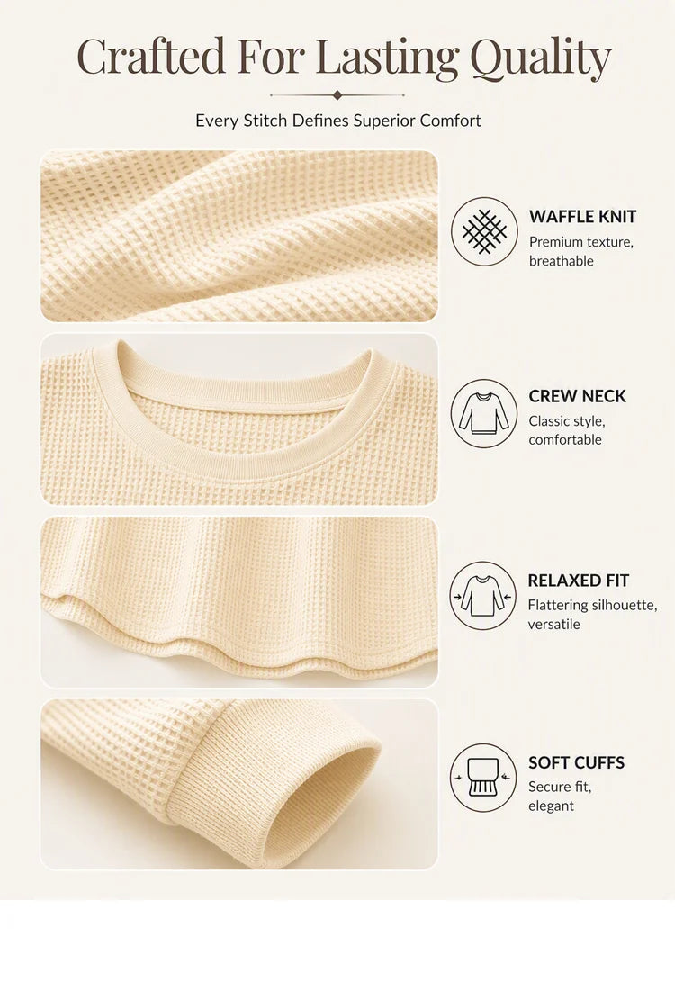 👚Seasonal Style - Waffle Texture Sweatshirt – Easy Breezy Fit & Classic Style for Any Casual Look