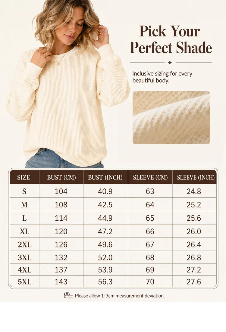 👚Seasonal Style - Waffle Texture Sweatshirt – Easy Breezy Fit & Classic Style for Any Casual Look