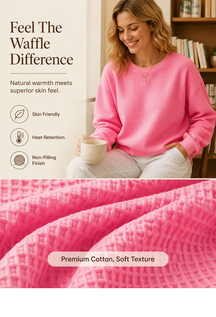👚Seasonal Style - Waffle Texture Sweatshirt – Easy Breezy Fit & Classic Style for Any Casual Look