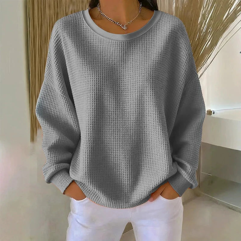 👚Seasonal Style - Waffle Texture Sweatshirt – Easy Breezy Fit & Classic Style for Any Casual Look